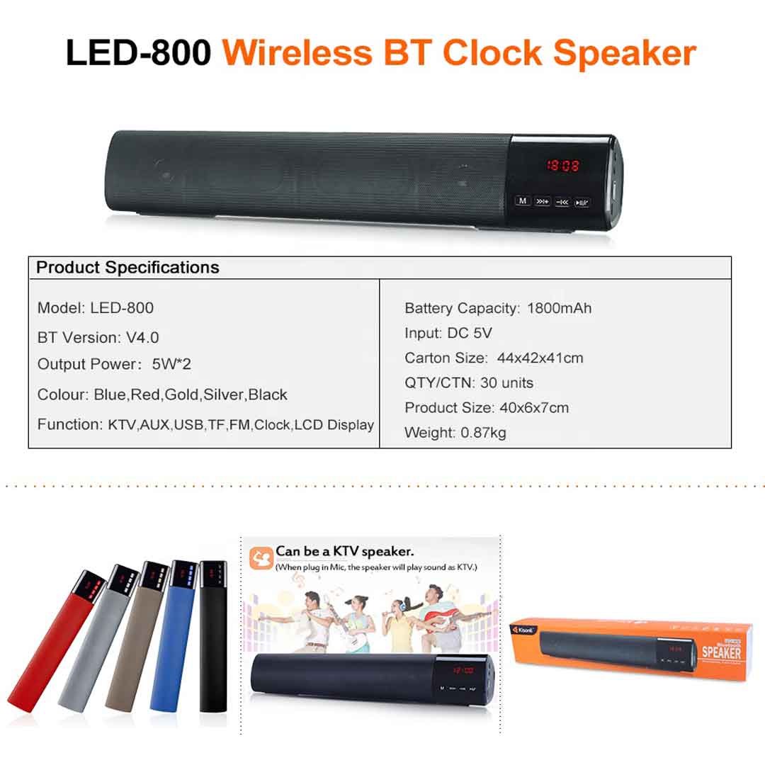 Kisonli LED 800 Bluetooth Wireless Speaker with alarm clock bDonix 3 Kisonli LED 800 Bluetooth Speaker With Alarm Clock