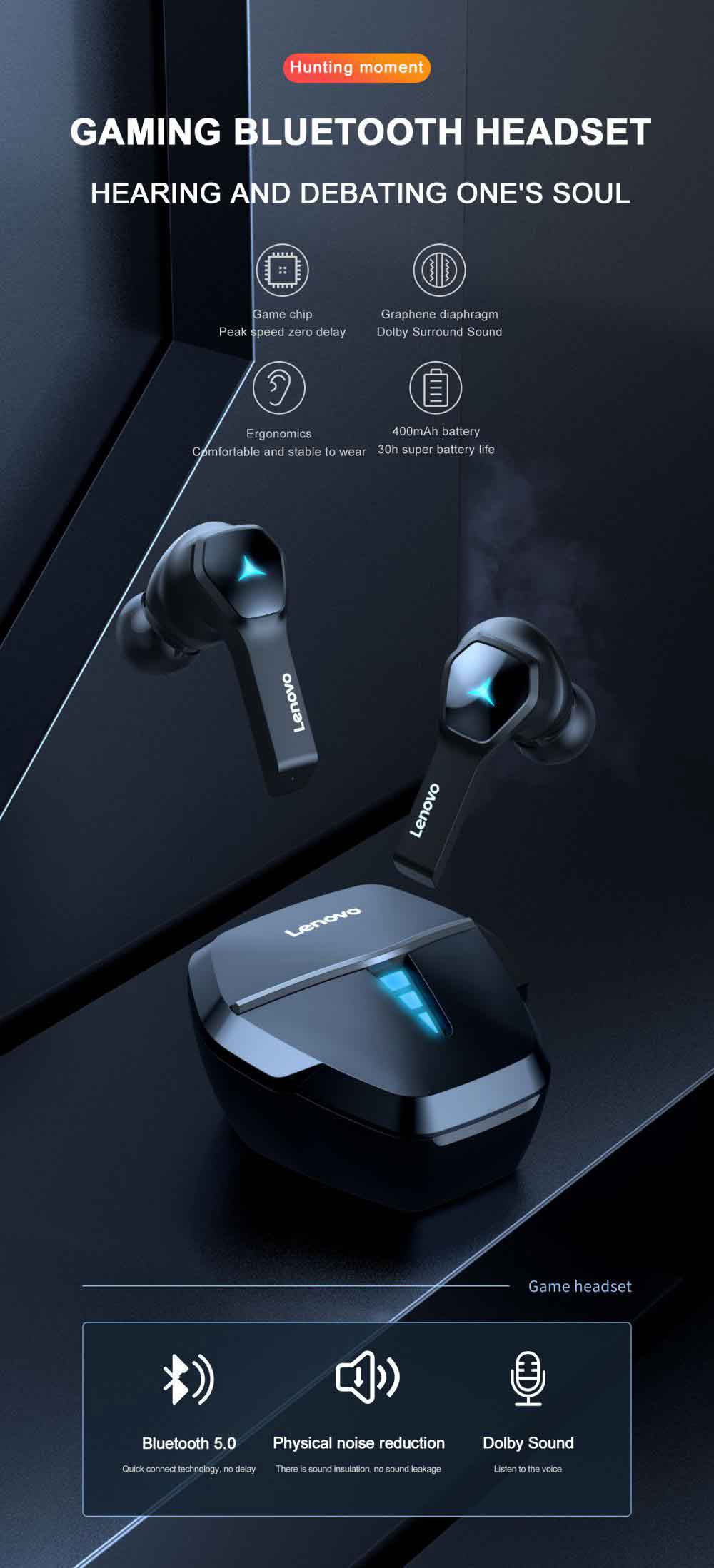 Lenovo HQ08 Wireless Gaming Earphones