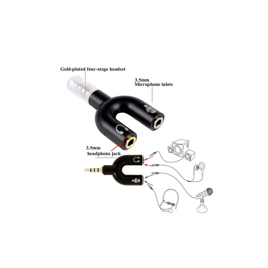 male 3.5mm to dual 3.5mm female adapter for headphone and microphone