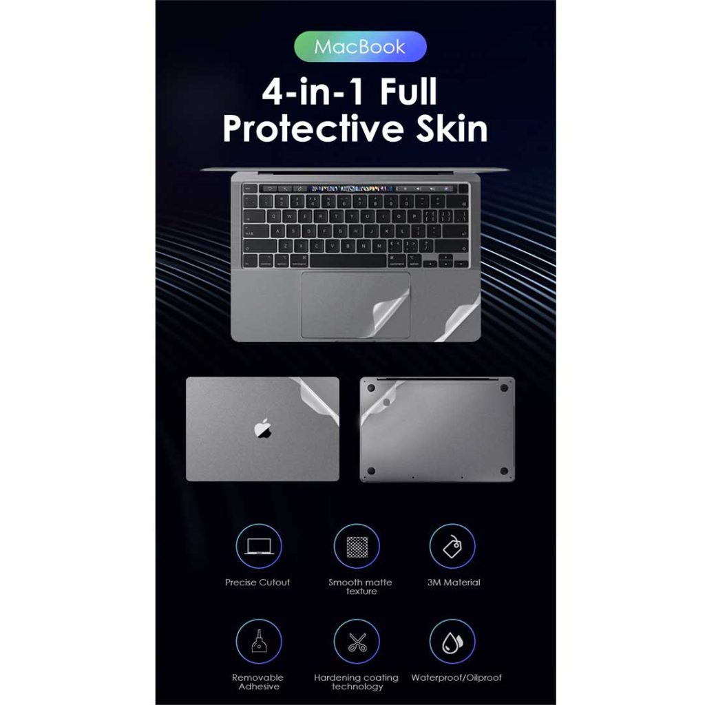 4 in 1 full body skin for macbook m1 pro mac chip 2021 release 