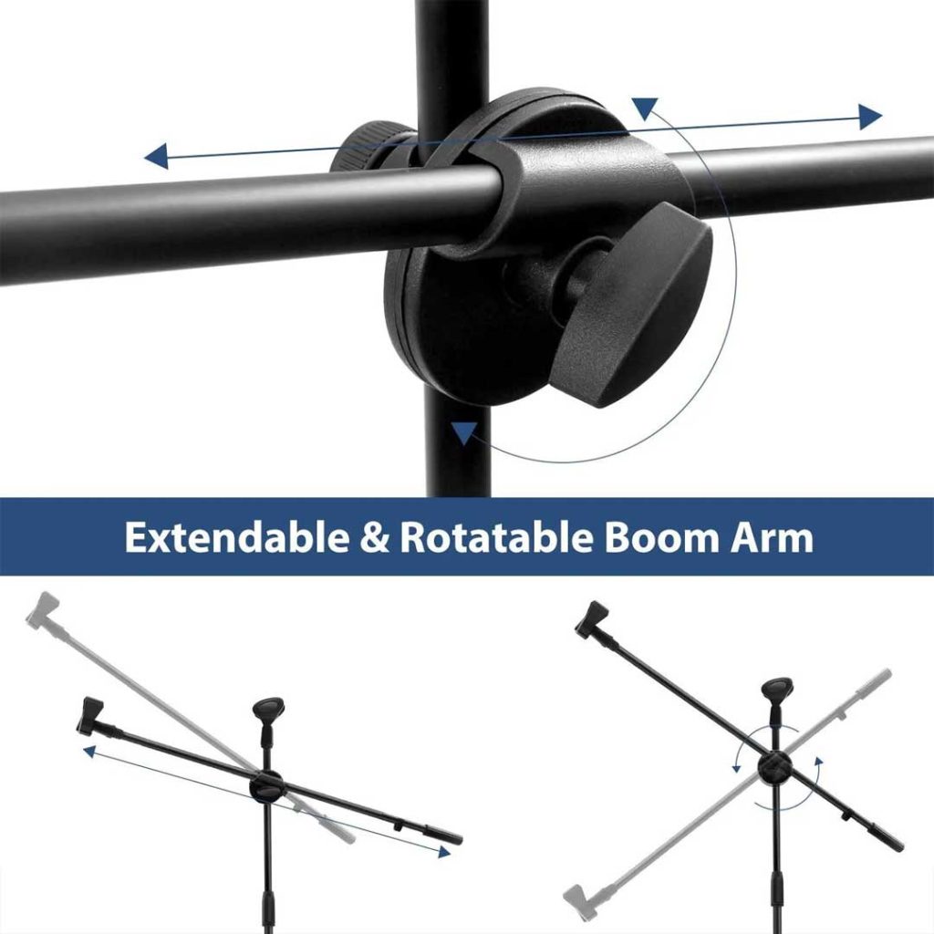 Extendable and rotatable boom arm tripod for microphone 