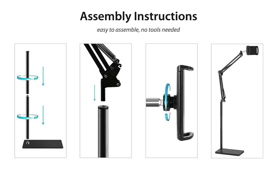 How To Assemble Height Adjustable Floor Tablet and Mobile Phone stand with boom arm
